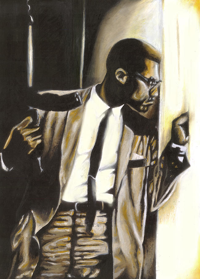 Malcolm X Drawing - By Any Means Necessary by Lamark Crosby