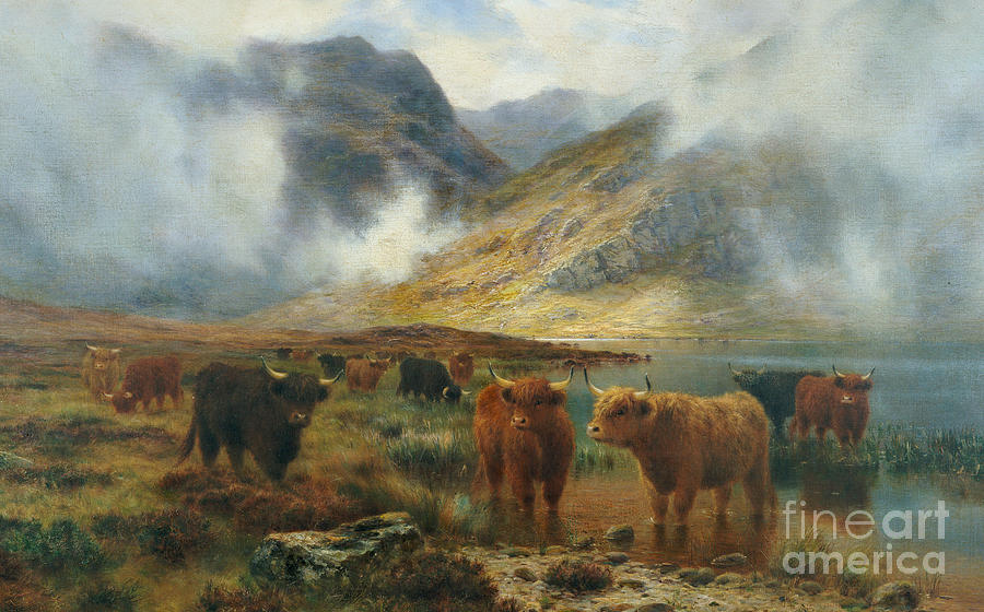 By Loch Treachlan, Glencoe, Morning Mists Painting by Louis Bosworth Hurt