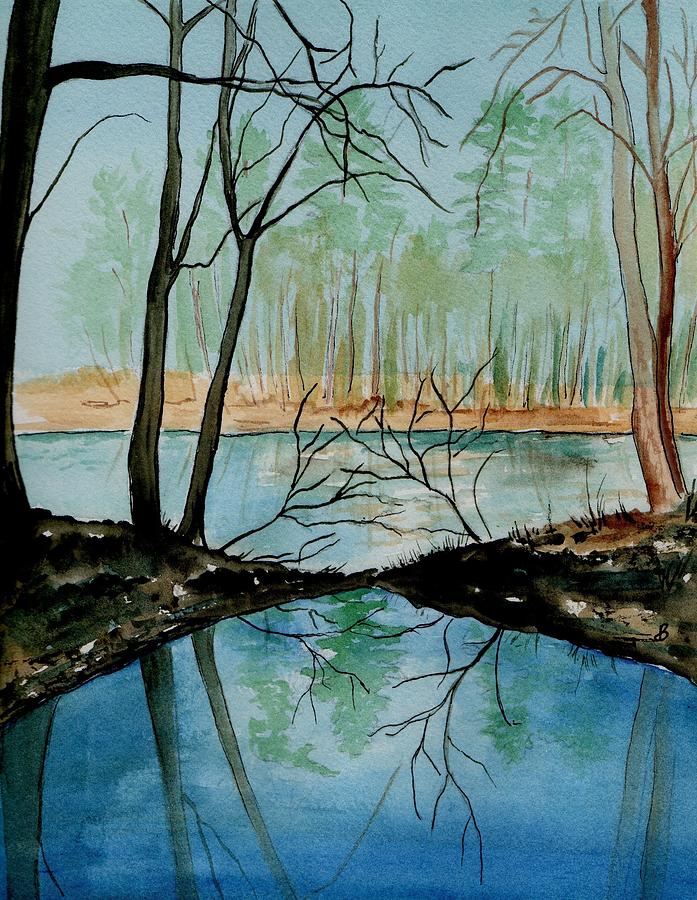 By Rivers Edge Painting by Brenda Owen