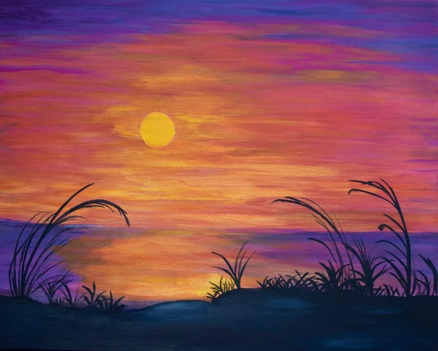 Sunset Painting - By the bay by Surbhi Grover
