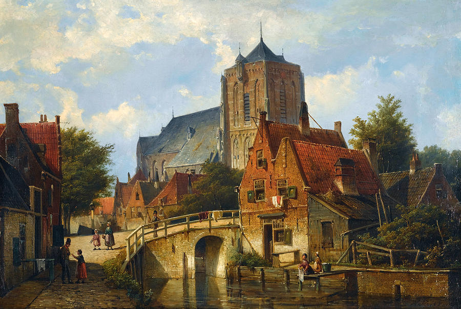 Willem Koekkoek Painting - By the Canal by Willem Koekkoek