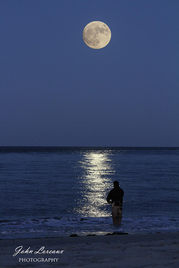 Fishing Photograph - By the light of the Supermoon by John Loreaux