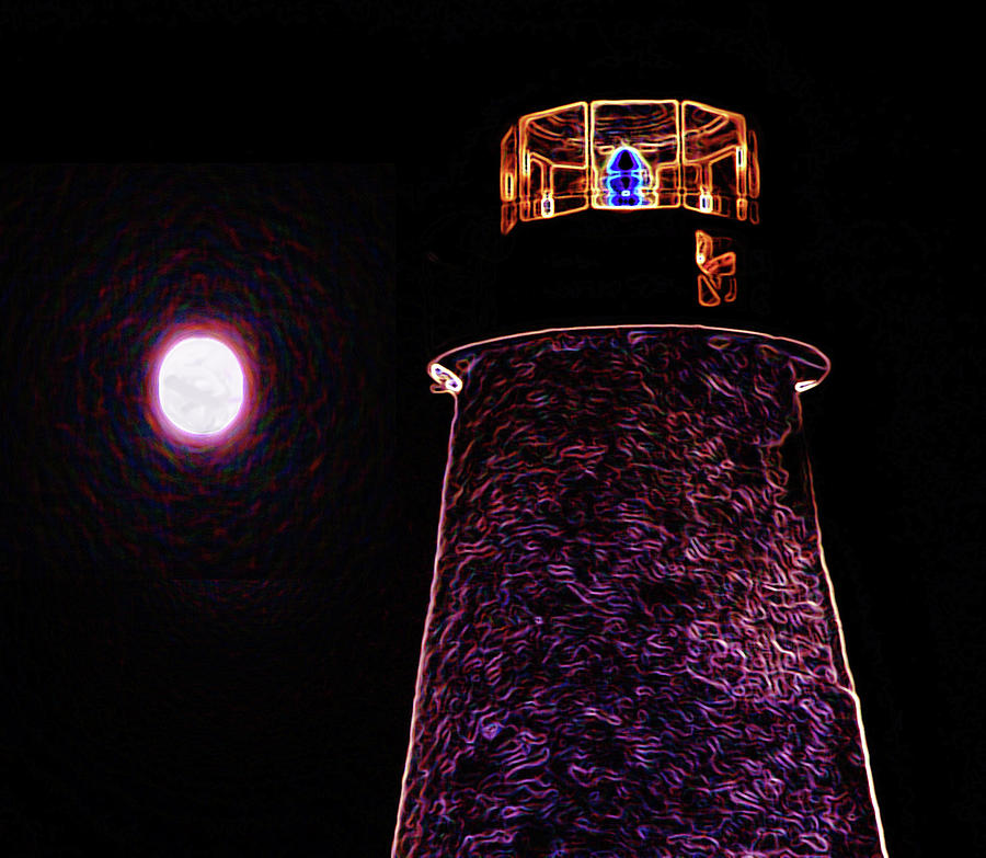 By the Lighthouse and the Moon Digital Art by Jeannie Allerton