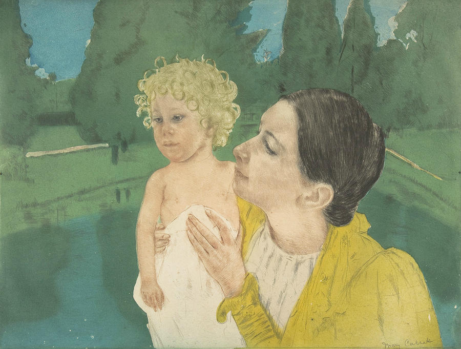 By the Pond Relief by Mary Cassatt