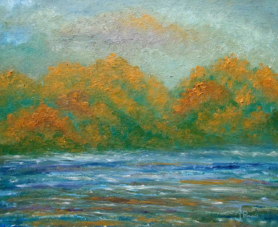Fall Painting - By The River by Angeles M Pomata