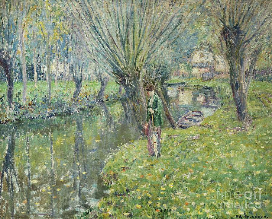 Frederick Carl Frieseke Painting - By the River by Frederick Carl Frieseke