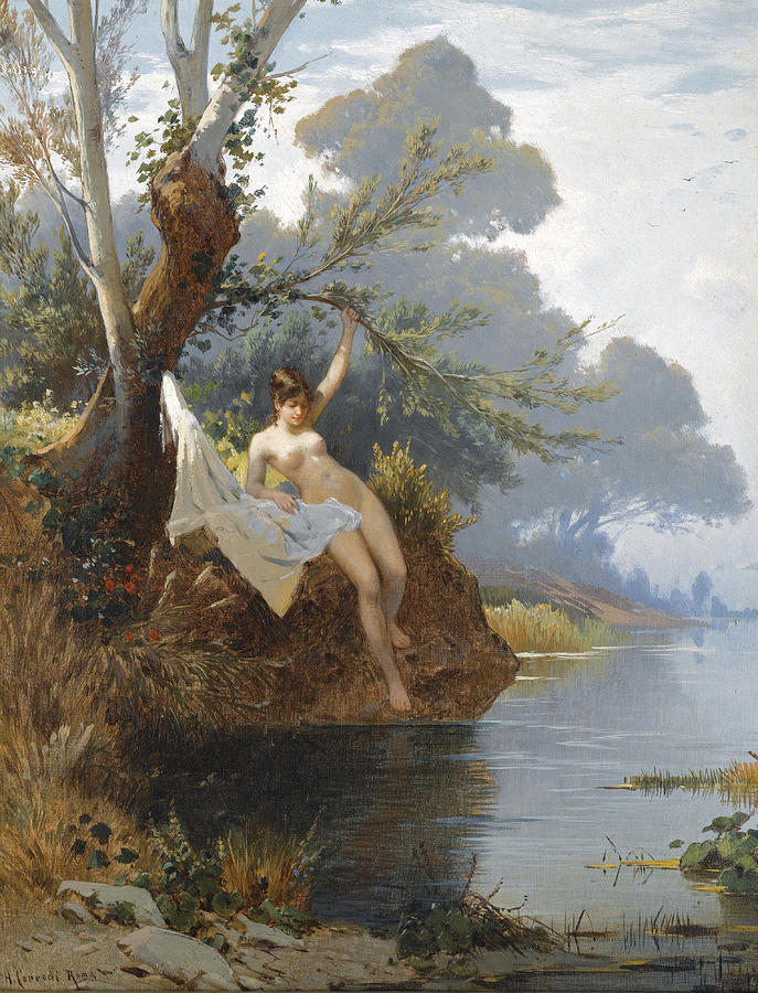 By the Riverbank Painting by Hermann Corrodi