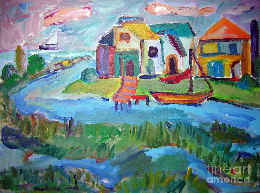Boat Painting - By the Sea by Marlene Robbins