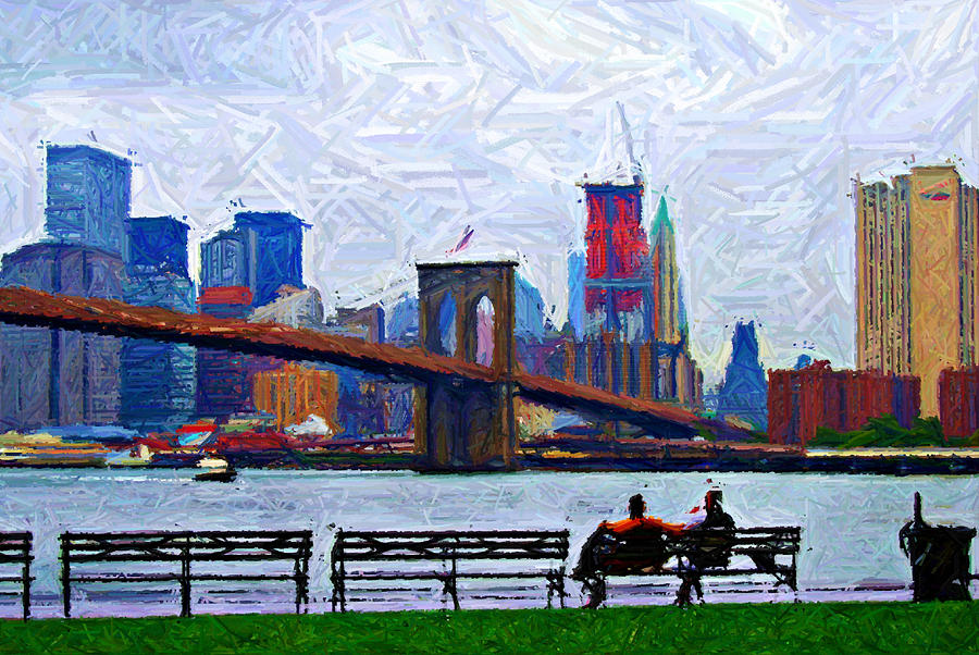 Brooklyn Bridge Digital Art - By the Water Too Sketch by Randy Aveille