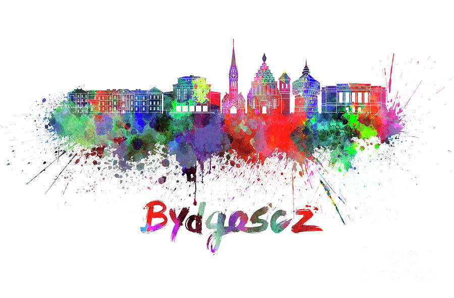 Bydgoszcz  skyline in watercolor Painting by Pablo Romero