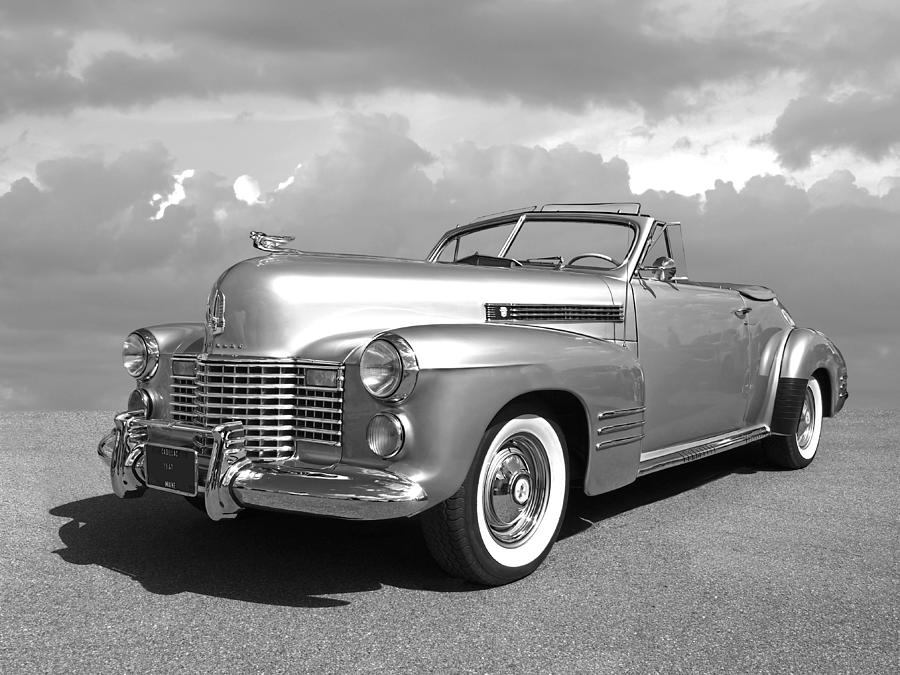 Bygone Era - 1941 Cadillac Convertible In Black and White Photograph by Gill Billington