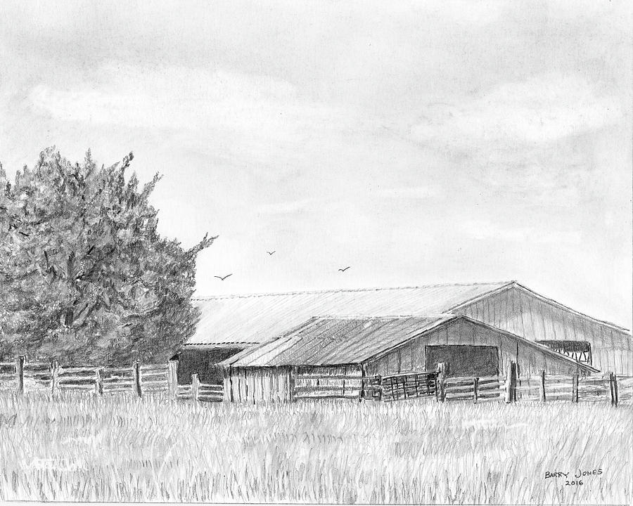 Byhalia Road Farm - Drawing Drawing by Barry Jones