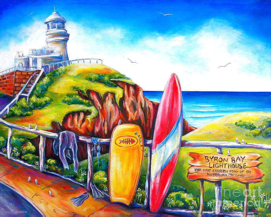 Lighthouse Painting - Byron Bay Lighthouse by Deb Broughton