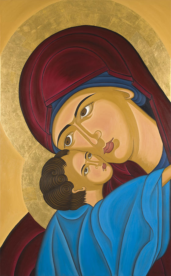 Artist Painting - Byzantine Art Mother Love by Marinella Owens