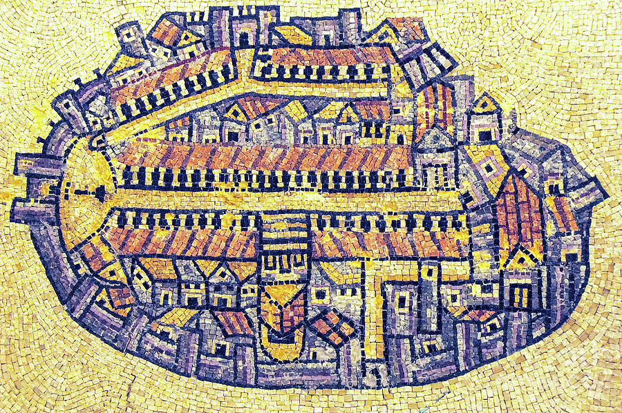 Byzantine mosaic map of the old city Jerusalem Photograph by Tomi Junger