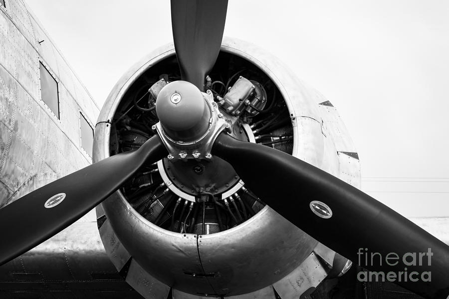 C-47 Engine BW Photograph by Lawrence Burry