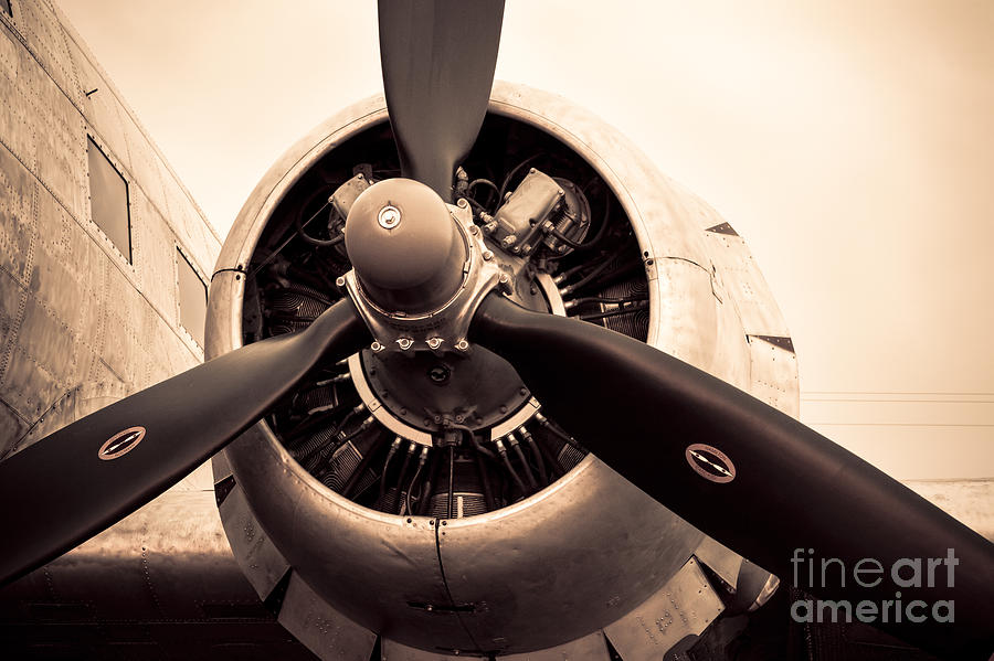 C-47 Engine Sepia Photograph by Lawrence Burry