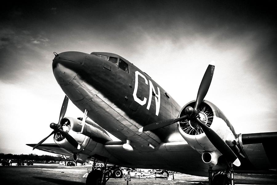 C-47D Skytrain Black and White Photograph by Debra Forand