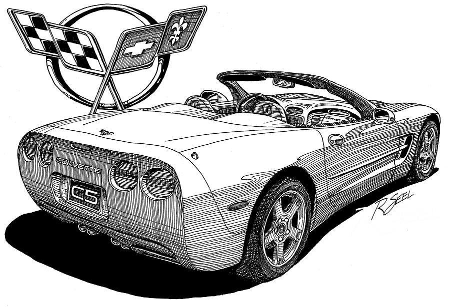 C-5 Corvette Convertible Drawing by Rod Seel