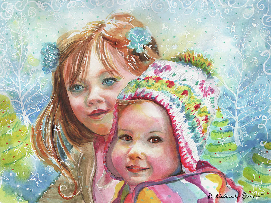C  C  Snow Girls Painting by Deborah Burow
