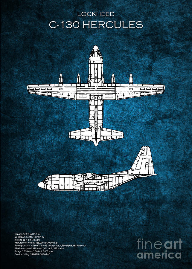 C130 Hercules Aircraft Blueprints Digital Art by Airpower Art