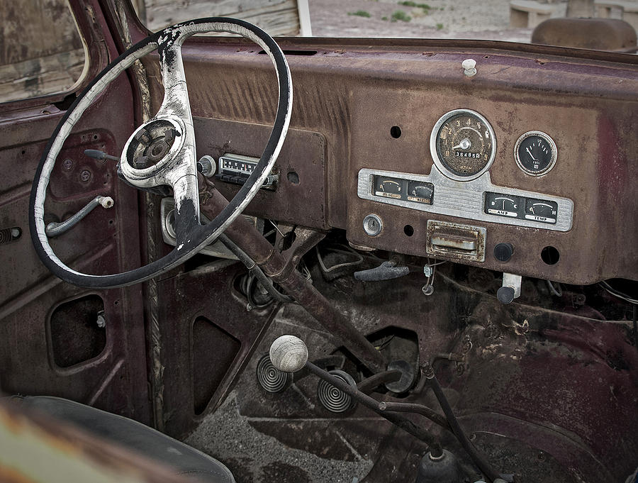 Cab of Abandoned Pickup Rusting in the Desert - Photograph by Phil Cardamone