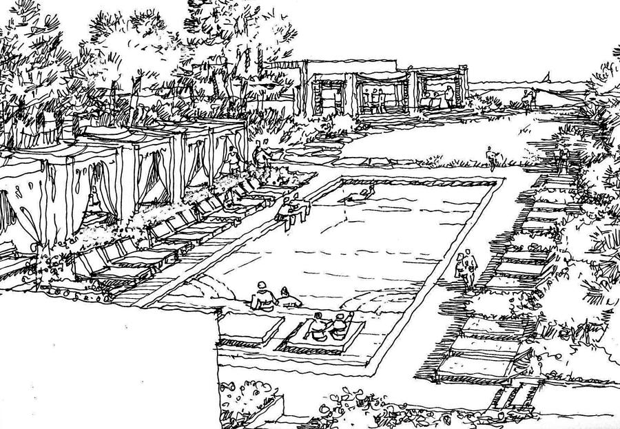 Cabanas Drawing by Andrew Drozdowicz