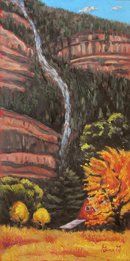 Cabin by the Falls Painting by Gina Grundemann