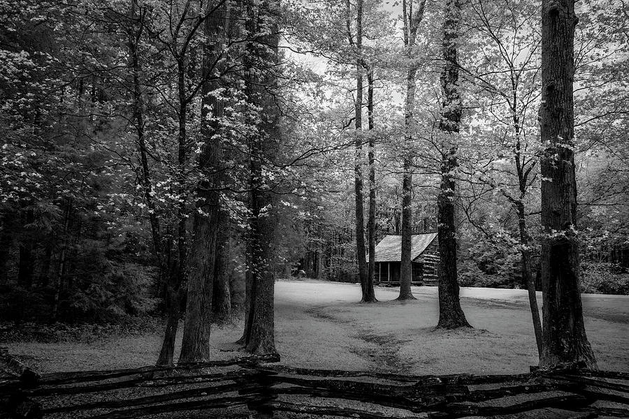 Black And White Photograph - Cabin in Cades Cove by Jon Glaser
