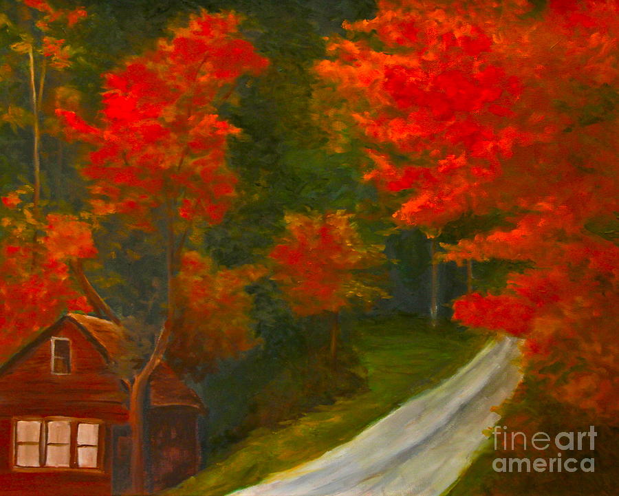 Fall Painting - Cabin in  Red Maples  by Sherrill McCall