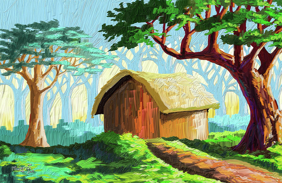Cabin in the forest Painting by Anthony Mwangi