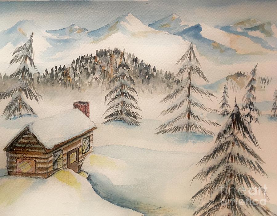 Cabin in the Rockies Painting by Mastiff Studios