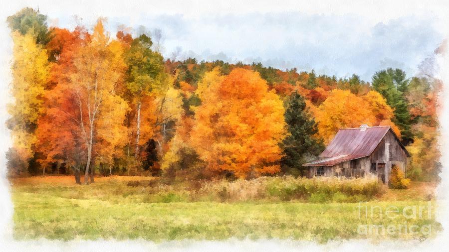 Cabin in the Woods Autumn Painting by Edward Fielding
