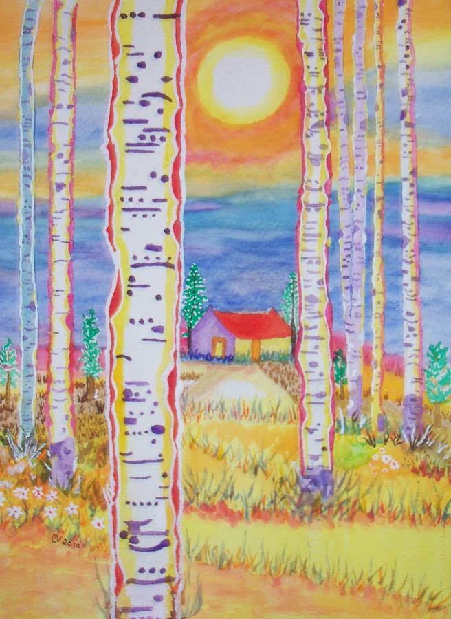 Cabin In The Woods Painting by Connie Valasco