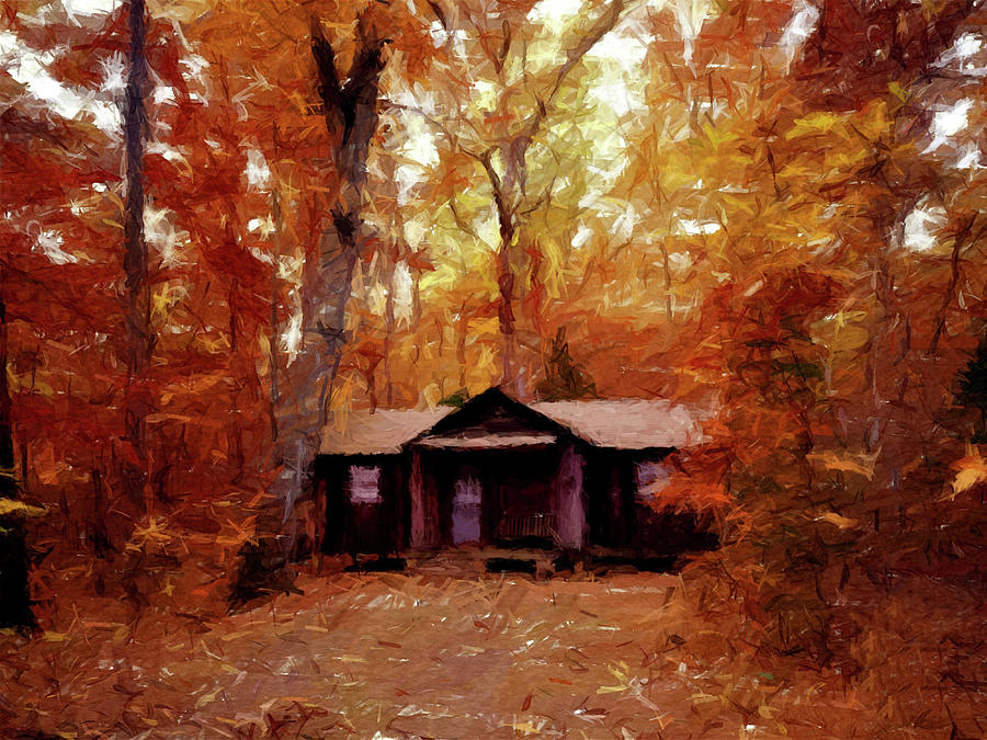 Cabin In The Woods P D P Painting by David Dehner