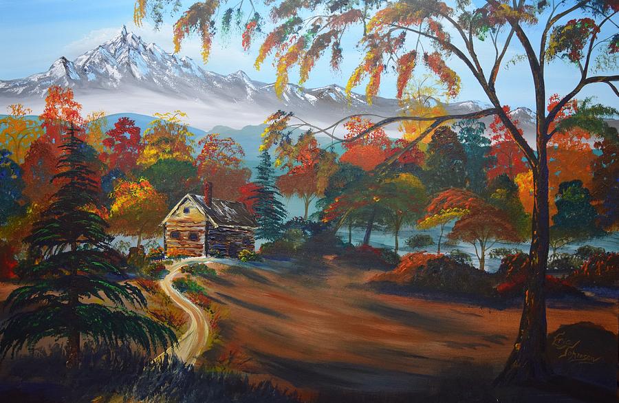 Cabin in Woods Painting by Eric Johansen