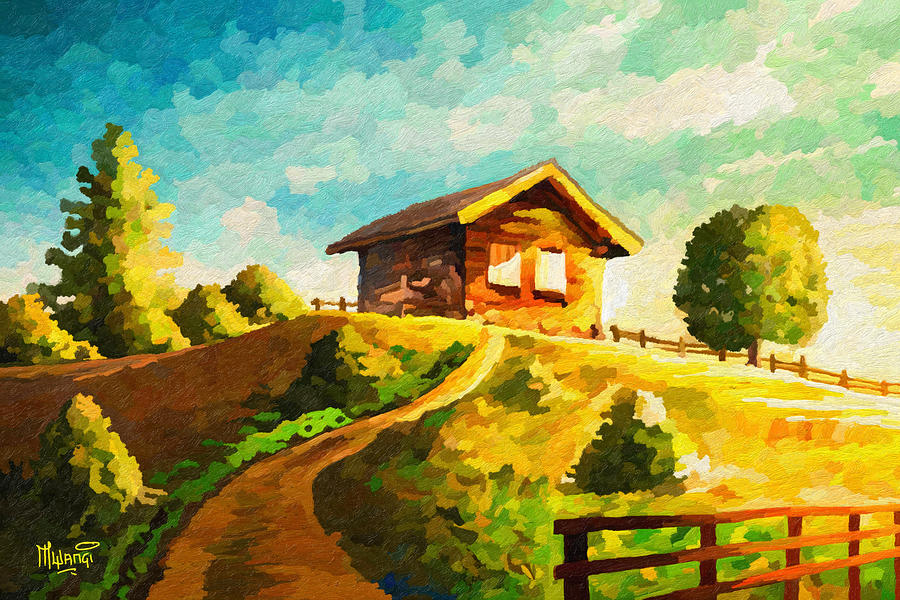Cabin on Hill  Painting by Anthony Mwangi