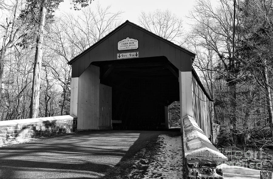 Cabin Run Covered Bridge mono Photograph by John Rizzuto