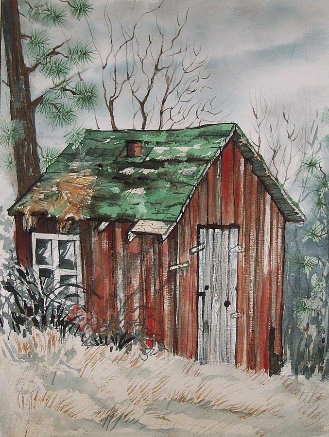 Cabin Shack Painting by Lynne Haines