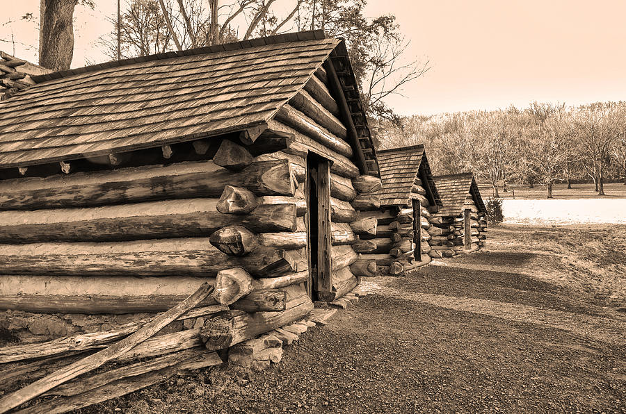 Cabins at Valley Forge in Sepia Photograph by Bill Cannon