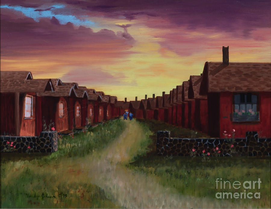 Cabins Sunset On Camano Island by Marilyn Nolan-johnson Painting by Marilyn Nolan-Johnson