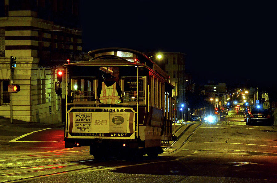 Cable Car at Night - San Francisco - color Photograph by Carlos Alkmin