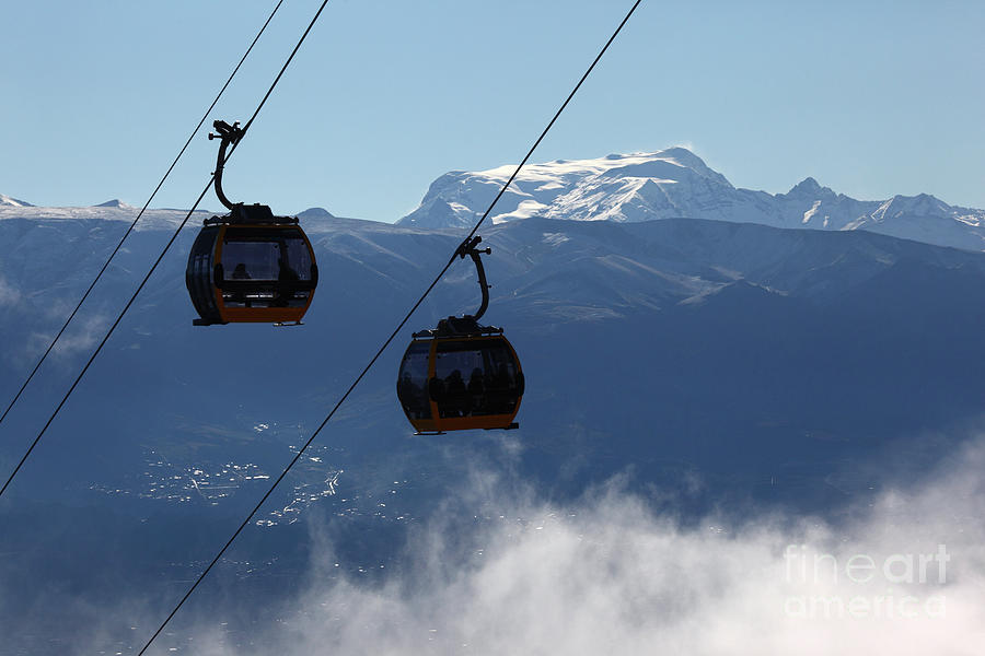 Cable Car Cabins and Mt Mururata Bolivia Photograph by James Brunker