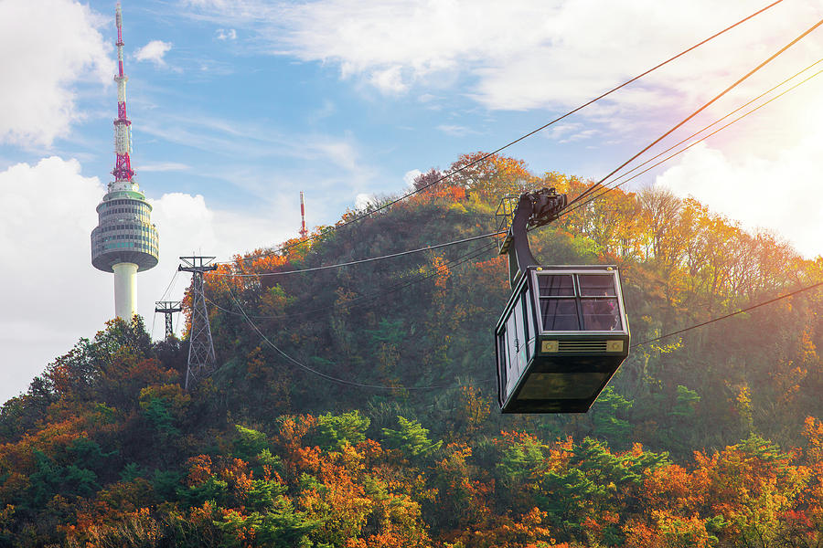 Cable car to Seoul N tower  Photograph by Anek Suwannaphoom