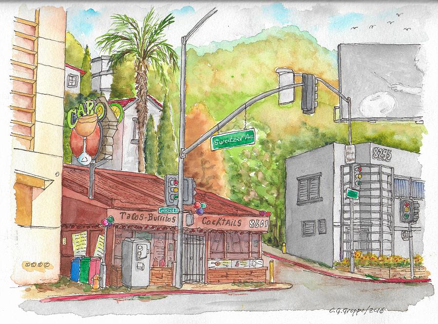 Cabo Cantina, Sunset Blvd and Sweetzer Ave., West Hollywood, California Painting by Carlos G Groppa