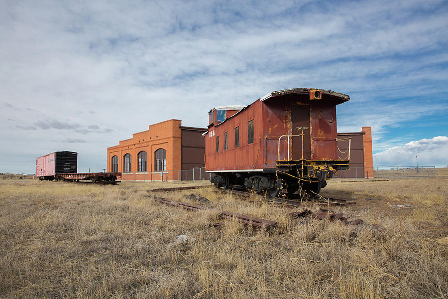 Caboose And Boxcar At The Hugo Union Pacific Railroad Roundhouse Photograph