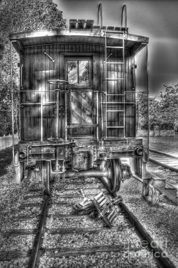Black And White Photograph - Caboose BW by Timothy Hacker