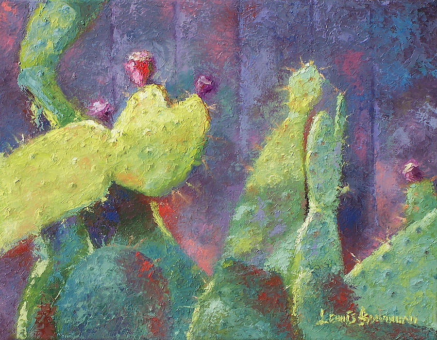 Prickly Pear Cactus Against Fence Painting by Lewis Bowman