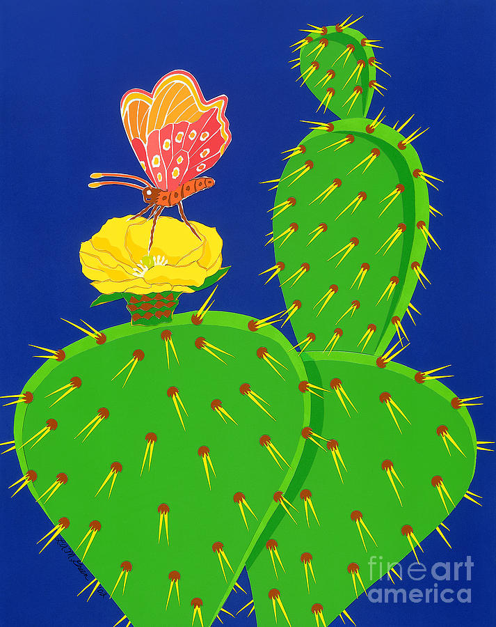 Cactus And Butterfly Drawing by Lucyna A M Green