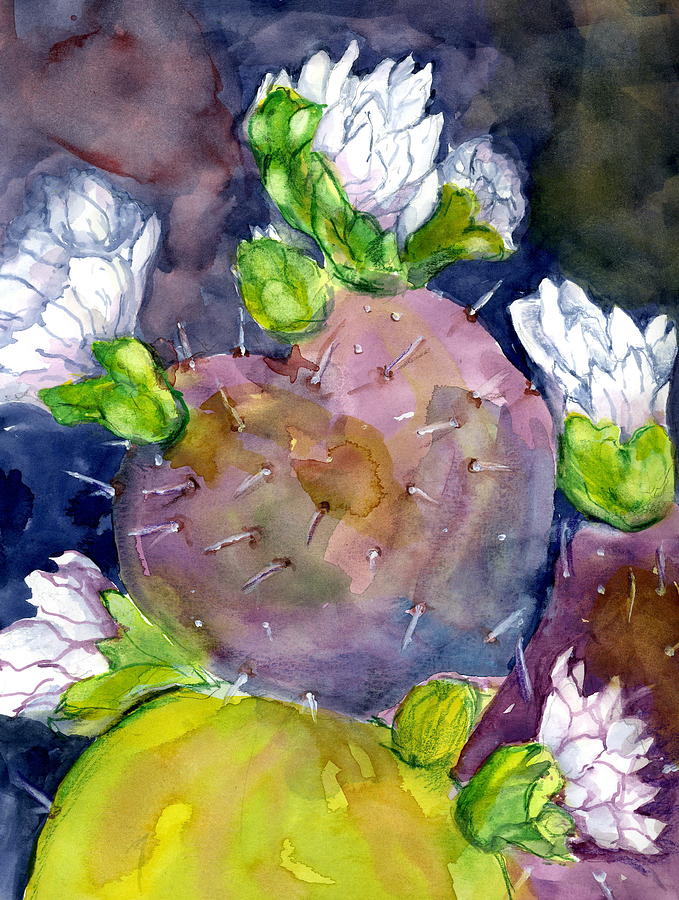Cactus and Flowers Painting by Marilyn Barton